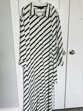 Eloquii Black and White Diagonal-Stripe Maxi Dress